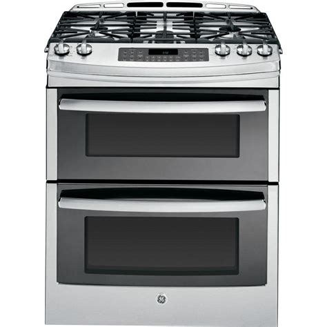 slide in steel gas range open box|sliding double oven gas range.